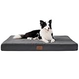 Bedsure Large Dog Bed Washable - Orthopedic Dog Bed and Mattress Mat for Dog Crate with Removable Plush Sherpa Cover, Gifts for Dog, Grey, 91x69x7.6cm