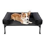 Veehoo Cooling Elevated Dog Bed with Bolster, Raised Pet Cot for Large Medium Small Dogs, Durable Textilene Mesh, Sturdy & Breathable Mat, Nonskid Feet, Indoor or Outdoor Use, Medium, Black