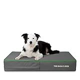 The Dog’s Bed Orthopaedic Memory Foam Dog Bed with Enhanced Support, Large Grey with Dark Green Trim 101x64cm, Waterproof, Supportive Dog Bed with Replaceable Covers, Veterinary Approved