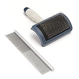Mikki Dog Puppy Stainless Steel Comb and Hard Pin Slicker Brush, for Cockapoos, Labradoodles, Cavapoos and Golden Doodles - Starter Set 2pcs, Blue, Grey,Small