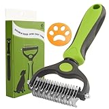 MONTIVO Dog Grooming Tool Undercoat Rake for Dogs & Cats - Double-Sided Dog Grooming Brush for Detangling to Gently and Effectively Remove Mats, Knots, and Tangles (Green)