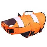 CITÉTOILE Dog Life Jacket adjustable Ripstop dog life vests for water safety pet life vest with rescue handle safety vest for swimming pool beach boating, Orange and White Stripes, L