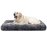 KSIIA Large Dog Bed Washable, Calming Dog Bed, Dog Crate Mattress with Non skid Bottom, Fluffy Anti Anxiety Dog Beds, Pet Beds Pillow Cushion for Dog, Dark Grey, 90x60x8cm