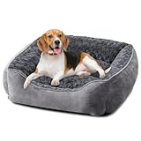 JOEJOY Dog Bed Medium - Washable Dog Bed Anti-Anxiety Dog Bed Soft Plush Dog Bed Rectangle Non-Slip Bottom Pet Bed - Small | Medium | Large Size Mattress Mat For Dog, Grey