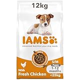 IAMS Complete Dry Dog Food for Puppy Small and Medium Breeds with Chicken 12 kg