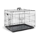 Furdreams 24-Inch Dog Cage Crate – Heavy Duty Black Metal Folding Crate with 2 Doors (Front & Side), Chew-Resistant Plastic Base Tray, and Carrier Handle – Ideal for Puppy Training (60 x 45 x 50cm)