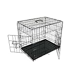 BUNNY BUSINESS UNDERDOG Metal Dog Crate/Cage – Pet Black Metal Folding Cage with 2 Doors Sliding Chew Resistant Plastic Base Tray Heavy Duty Puppy Training Solution (24' Small, Dog Crate)